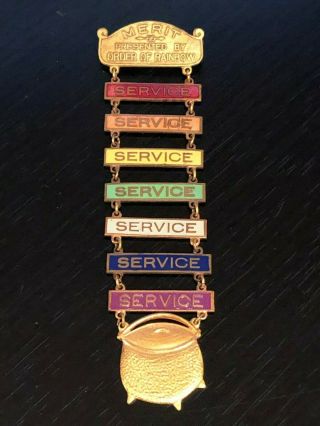 Collectible Vintage Order Of The Rainbow Service Merit Colorful Metal Pinback