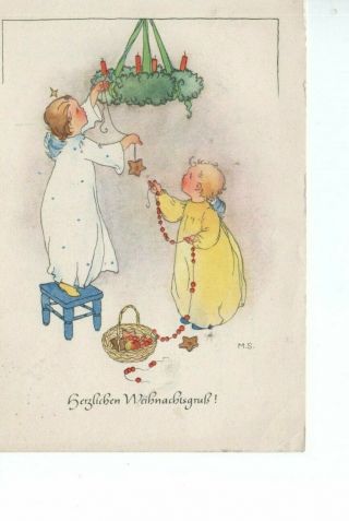 Vintage Christmas Greeting Postcard: Angel Children