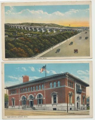 2 Vintage Postcards Post Office & N.  Hill Viaduct Akron,  Oh