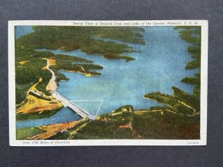 Aerial View Bagnell Dam And Lake Of Ozarks Mo,  Us 54,  Vintage Linen Postcard