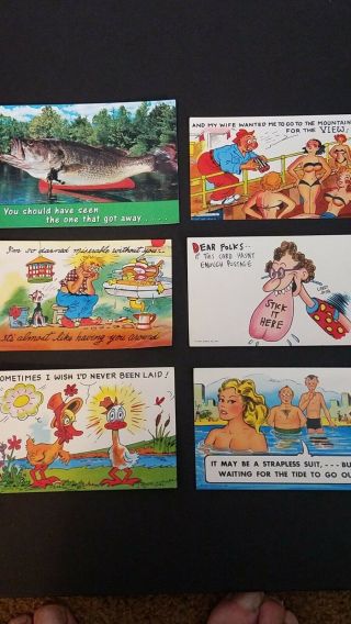 Set Of 6 Risque & Funny Vintage Postcards Made In Usa