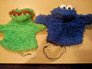 Vintage Cookie Monster And Oscar The Grouch Hand Puppets - Sesame Street