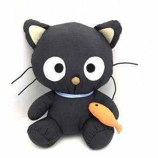 Vintage 1998 Sanrio Chococat Cat Black Nylon Plush Soft Stuffed Animal Toy Fish