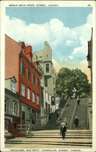 Break Neck Steps Rue Petit Champlain Quebec City Canada Vintage Postcard