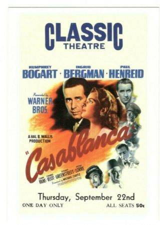 Casablanca Movie Poster Humphrey Bogart Vintage 4x6 Postcard Af178