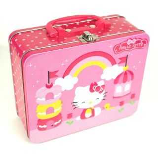 Hello Kitty Pink Girls Metal Lunch Box: Stamped Cover