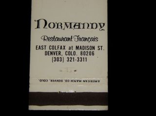 Vintage Matchbook,  DENVER,  COLORADO,  CO,  Normandy French Restaurant,  Fleur - De - Lis 3