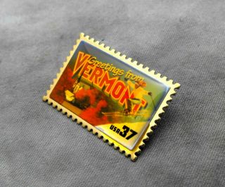 Greetings From Vermont 37 Cent Vintage 2002 Postage Stamp Lapel Pin Tie Tack