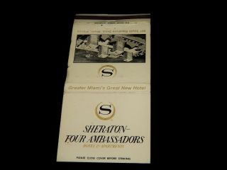 Vintage Matchbook,  Miami,  Florida,  Fl,  The Sheraton - Four Ambassadors Hotel & Apts