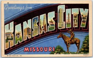 Vintage Kansas City Missouri Large Letter Postcard Curteich Linen Dated 1952