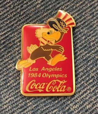 1984 Olympics Pin Mascot Sam The Eagle Tips Hat Los Angeles La Coca Cola Coke