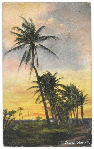 Hawaiian Sunset Vintage Postcard Publ Hawaii & South Seas Curio Co,  Honolulu