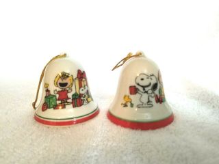 Vintage Peanuts Christmas Bell Ornaments Snoopy Charlie Brown Woodstock Set Of 2