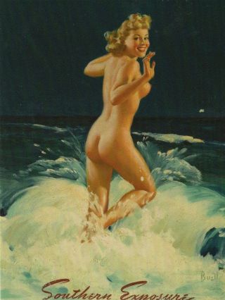 Postcard Of A Vintage Pin - Up By Buell Of A Woman Running In The Water At Beach