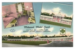 Vintage Midwood Motel Court,  Rocky Mount North Carolina Nc Postcard