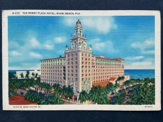 The Roney Plaza Hotel,  Miami Beach Fl Vintage Linen Postcard1939