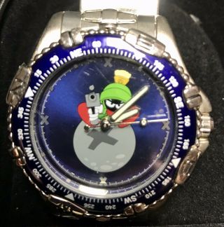 1998 Fossil Marvin The Martian Chrome Watch Warner Bros Studio Store Exclusive