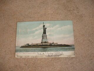 Vintage Postcard - 1907 - York City - Statue Of Liberty & Island - N.  Y.  - Posted