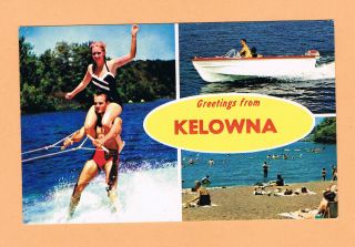 Greetings From Kelowna,  British Columbia B.  C.  Vintage Postcard Pc