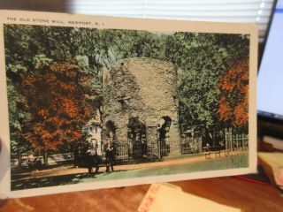 Vintage Old Postcard Rhode Island Newport Stone Mill Touro Park Norsemen Gates