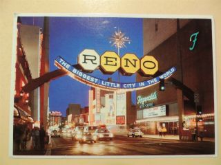 Reno Arch & Virginia Street Casinos Downtown Reno Nevada Vintage Postcard 1987