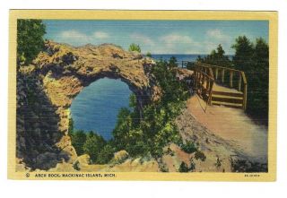 Arch Rock Mackinac Island Michigan Vintage Linen Postcard