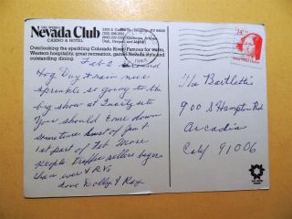 Del Webb ' s Nevada Club Casino Hotel Laughlin Nevada vintage postcard 1988 2