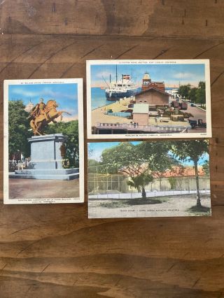 3 Vintage Postcards Venezuela Maracay,  Puerto Cabello,  Plaza Bolivar 1941
