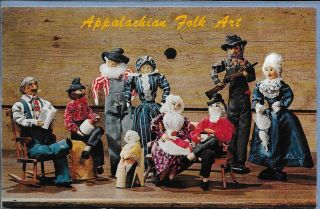 Vintage Postcard Appalachian Folk Art Apple Head Dolls Color Un - Posted