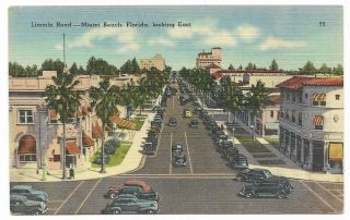 Vintage Florida Linen Postcard Miami Beach Lincoln Road Looking East