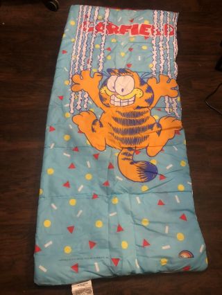 Vintage 1978 Blue Garfield Sleeping Bag Zip Up 30 X 66 In