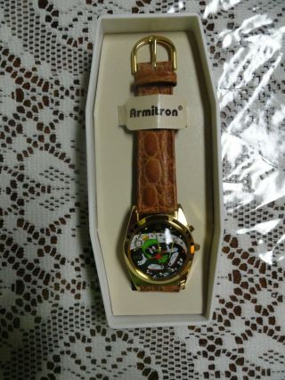 Vintage Armitron Musical Marvin The Martian Looney Tunes Watch W/ Leather Band