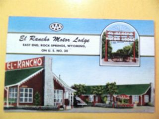 El Rancho Motor Lodge Rock Springs Wyoming Vintage Linen Postcard 1953
