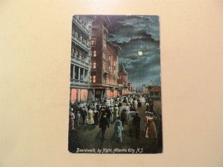 Boardwalk By Night In Atlantic City Jersey Vintage Postcard 1910