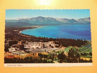 South Lake Tahoe Casinos Hotels Golf Course Nevada Vintage Postcard Aerial View