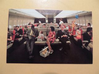 Pan Am Airlines Boeing 747 Vintage Postcard Interior View Of Main Cabin