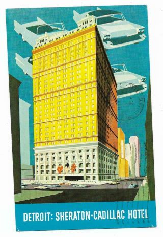 Vintage Michigan Chrome Postcard Detroit Sheraton Cadillac Hotel