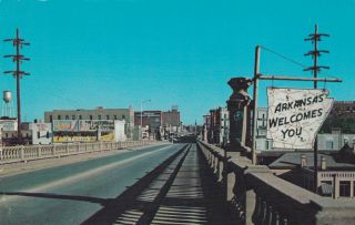 Vintage Arkansas Sign Garrison Bridge Fort Smith Arkansas Postcard 1950 