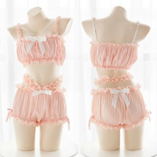 Japanese Lolita Kawaii Pink Bra & Panty Set Nightwear Sexy Lingerie Cosplay Girl