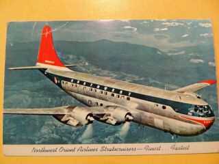 Northwest Orient Airlines Stratocruiser Airplane In Flight Vintage Postcard 1956