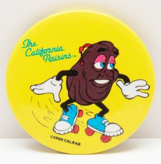 Vintage 1988 The California Raisins Pin Back Button Yellow Roller Skating Ab72