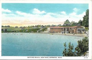 Bathing Beach Pond Norwood Ma Vintage Postcard