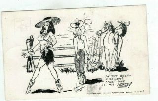 Vintage Comic Risque Cowboy Western Post Card A/s Hans Hansen 1948