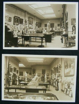 2 X Vintage Early 20th C Lichfield Museum Rp Postcard Showing Interior Exhibits