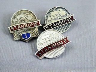 3 Vintage Enamel & Sterling Silver Stanhome Products Award Pins