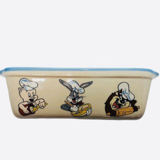 Vtg Wb Looney Tunes Ceramic Bread Loaf Pan 1995 Bugs Daffy Taz Porky Sylvester