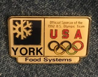 1992 Olympic Pin Albertville Barcelona Usa Team Sponsor York Food Systems