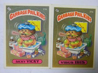 1985 Topps Garbage Pail Kids Series 1 21 A&b Virus Iris,  Sicky Vicky 1415 Glb