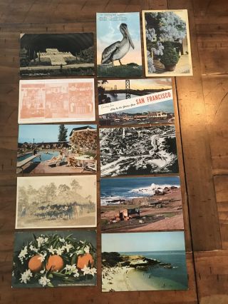 12 Vintage Postcards California.  Santa Barbara,  San Fran,  Lajolla,  Chinese Exhib