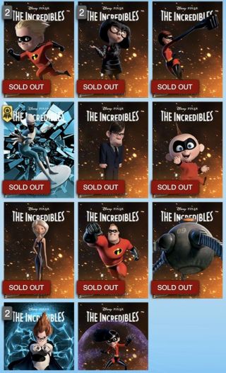 Disney Topps Collect Incredibles Motion Full Set With Award And Syndrome